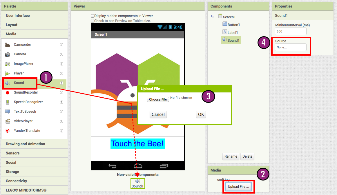 screenshot of setting propertie for Sound component